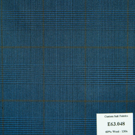 E63.048 Kevinlli V5 - Vải Suit 60% Wool - Xanh Dương Caro